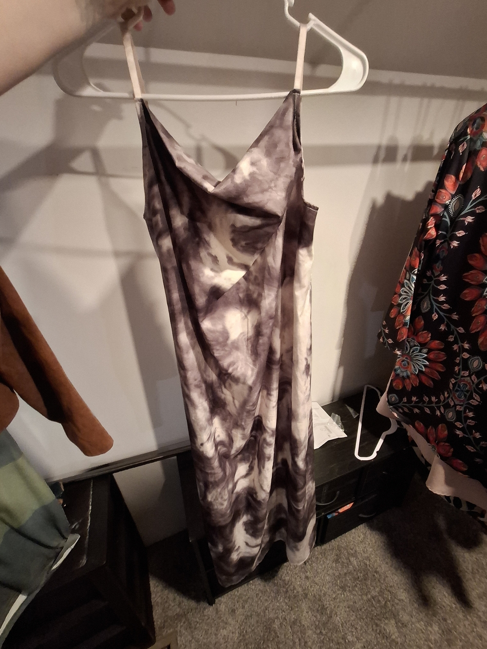 Marble-Pattern Slip Maxi Dress in Gray and White NWOT
